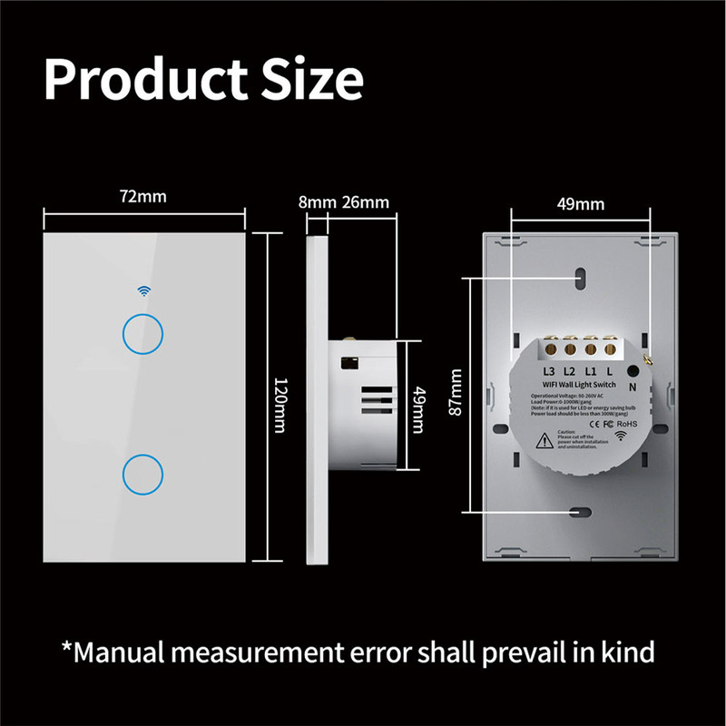 Smart Wall Switch WiFi Enabled No Neutral Wire Required RF433 Touch Sensor Voice Control Via Alexa  4