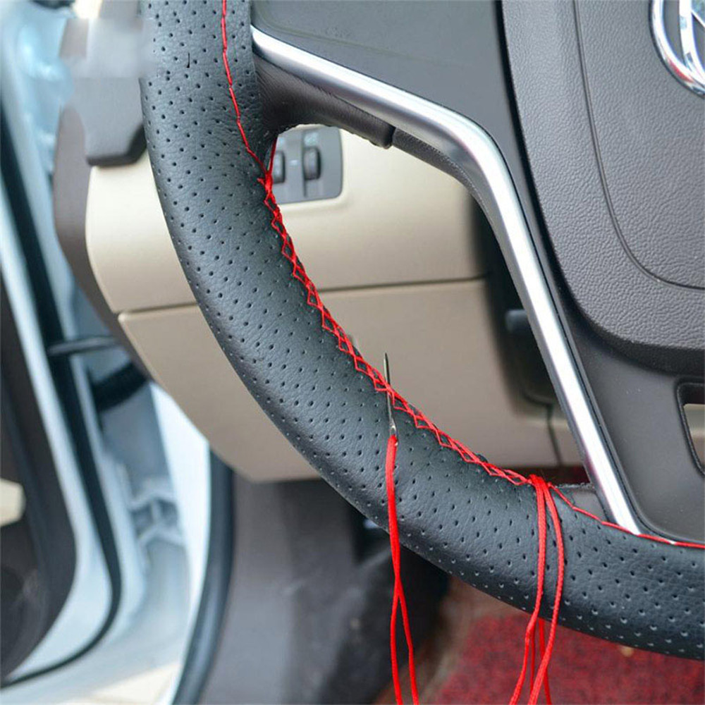 Premium Car Steering Wheel Cover DIY Microfiber Leather With Needles Braid Thread 3