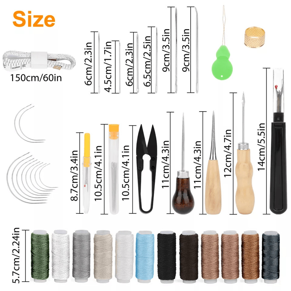 48Pcs Leather Thread Stitching Needles And Awl Hand Tools Kit For DIY Sewing Craft Leather Repair A 7