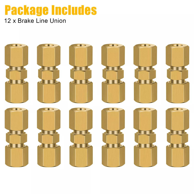 Straight Brass Brake Line Inverted Flare Union Heavy Duty 316 Tube Compression Fitting 12 Pack