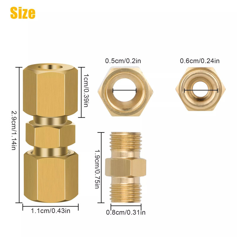 Straight Brass Brake Line Inverted Flare Union Heavy Duty 316 Tube Compression Fitting 12 Pack