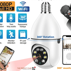 light bulb camera wi-fi smart wireless security, ir night vision with motion alerts, two-way audio for home monitoring