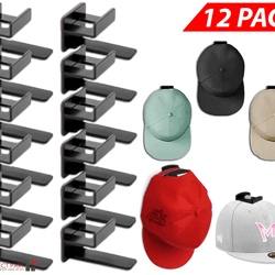baseball cap hat rack wall door hanger holder with 12 adhesive hooks, storage organizer for hats, caps, no drill design