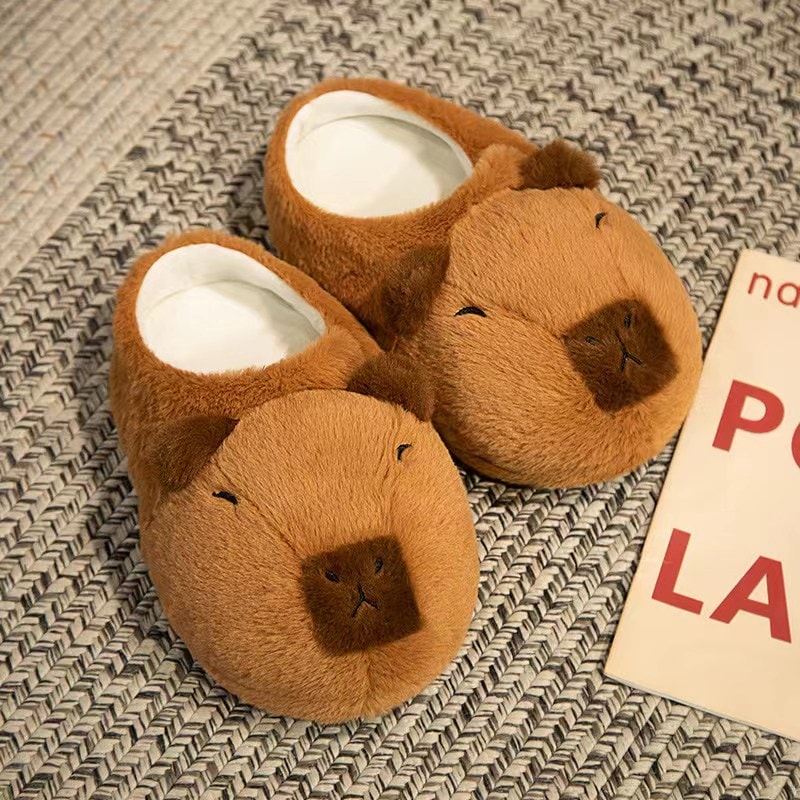Cute Cartoon Capybara Cotton Slippers Half Wrap Heel Soft NonSlip Indoor Plush Shoes For Home 2