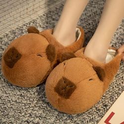 cute cartoon capybara cotton slippers half wrap heel, soft non-slip indoor plush shoes for home