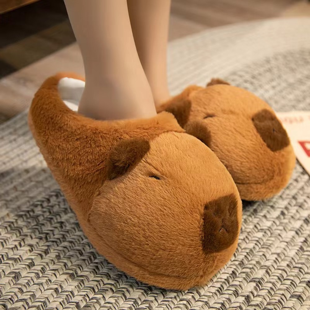 Cute Cartoon Capybara Cotton Slippers Half Wrap Heel Soft NonSlip Indoor Plush Shoes For Home 4
