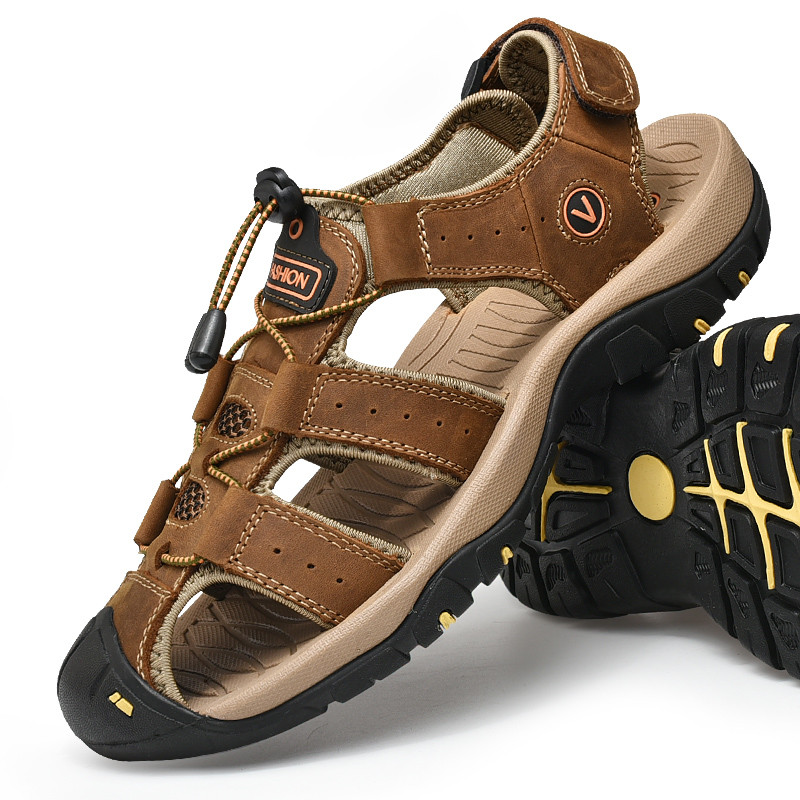 Summer Men Sandals Leather Breathable Casual Shoes For Outdoor Beach  Fashion Roman Style AntiSlip  1