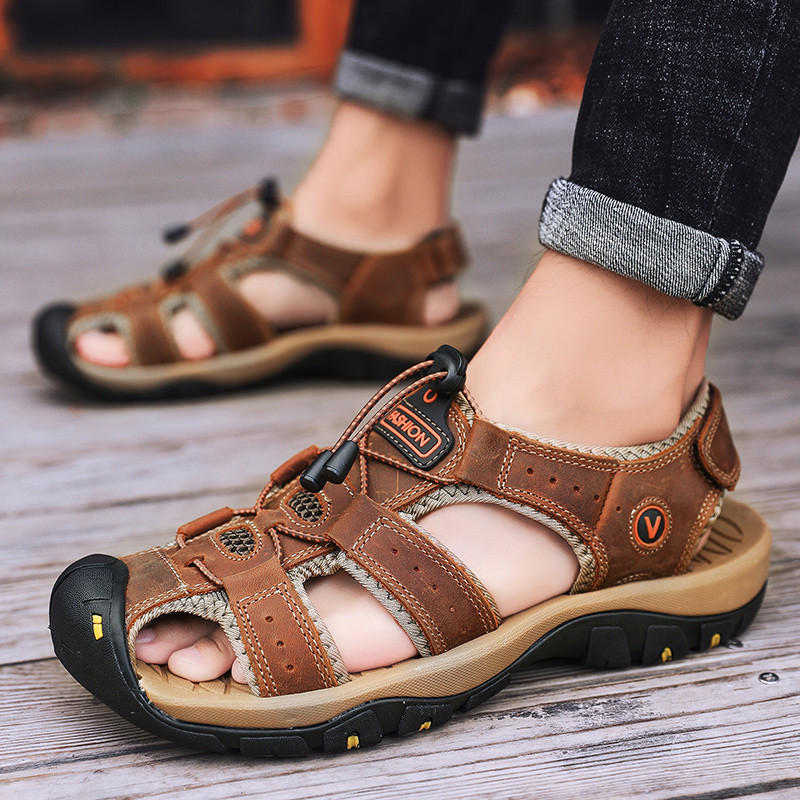Summer Men Sandals Leather Breathable Casual Shoes For Outdoor Beach  Fashion Roman Style AntiSlip  0