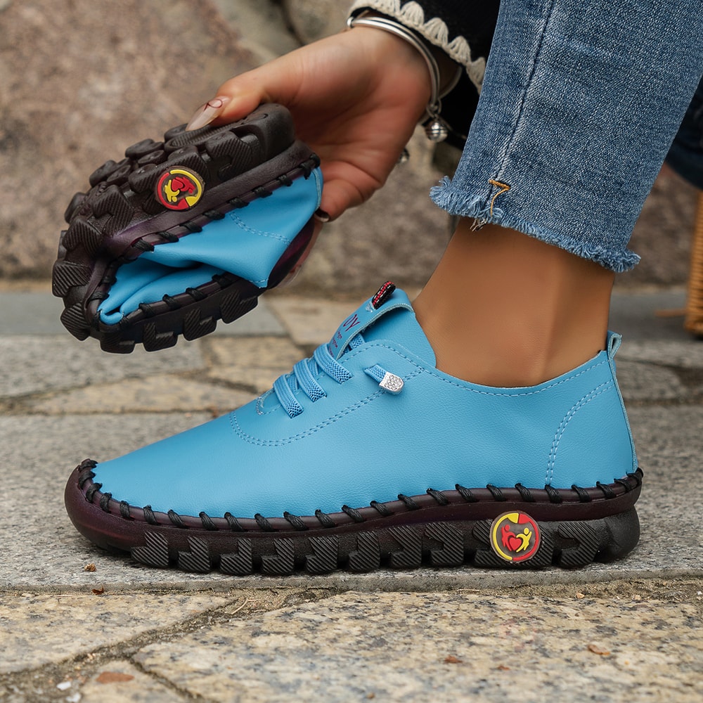 Soft Comfortable Flat Shoes For Women PU Leather LaceUp Vulcanized Casual Sneakers 9