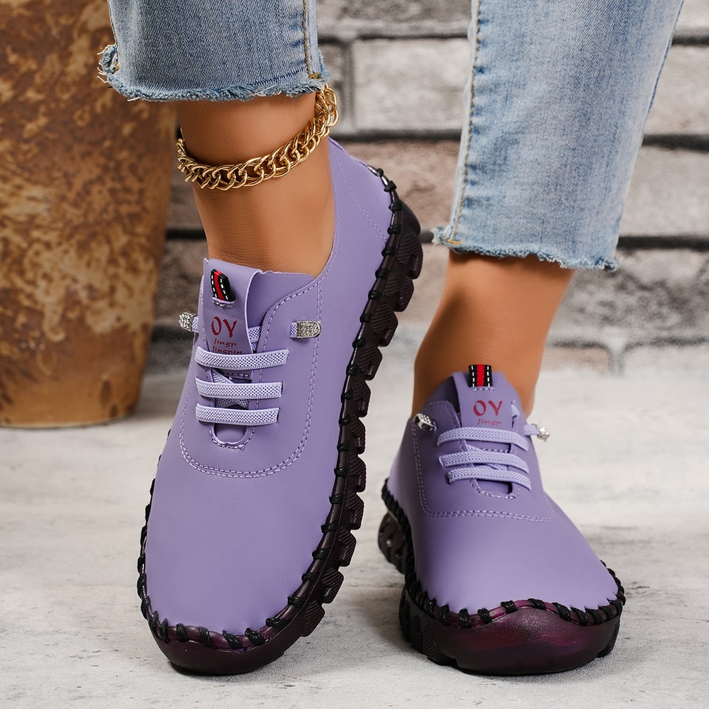 Soft Comfortable Flat Shoes For Women PU Leather LaceUp Vulcanized Casual Sneakers 10