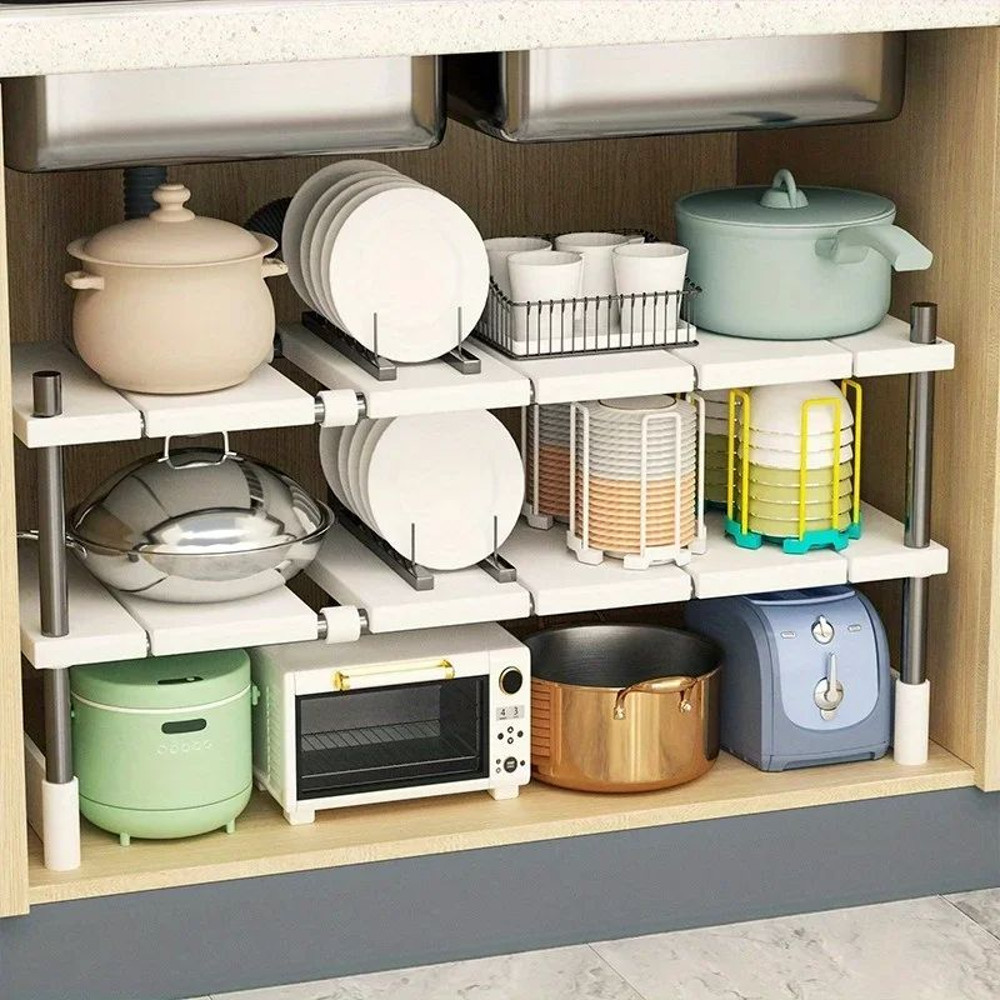 Stainless Steel Expandable Under Sink Storage Rack  2Tier Adjustable Kitchen  Bathroom Organizer Sh 1