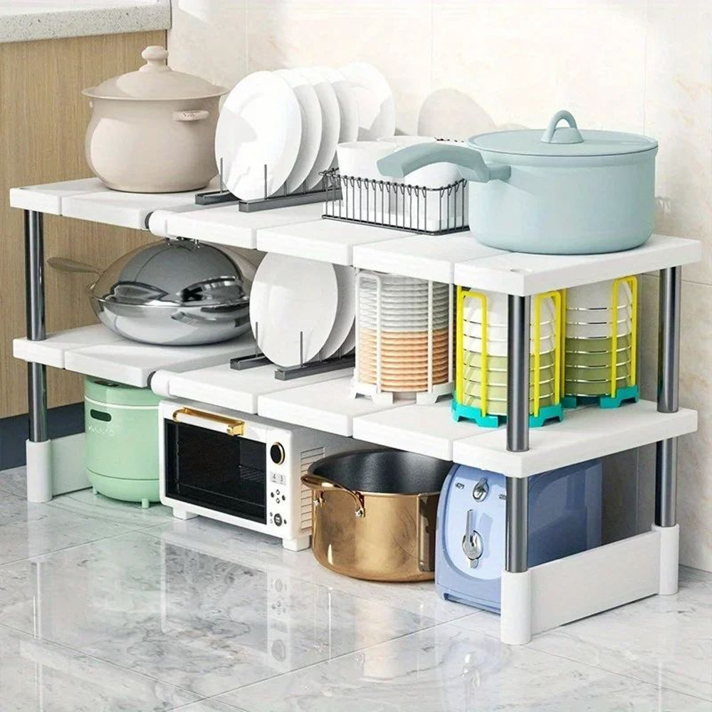Stainless Steel Expandable Under Sink Storage Rack  2Tier Adjustable Kitchen  Bathroom Organizer Sh 2
