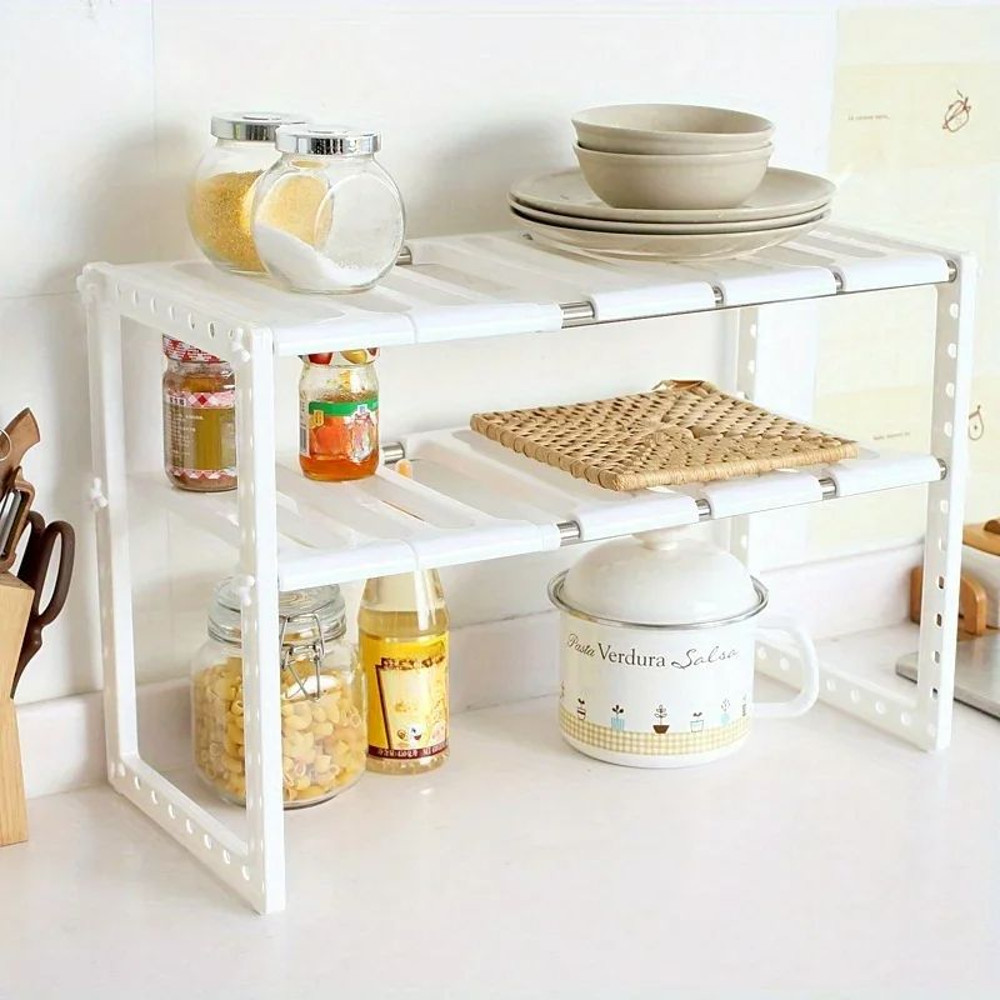 Stainless Steel Expandable Under Sink Storage Rack  2Tier Adjustable Kitchen  Bathroom Organizer Sh 4