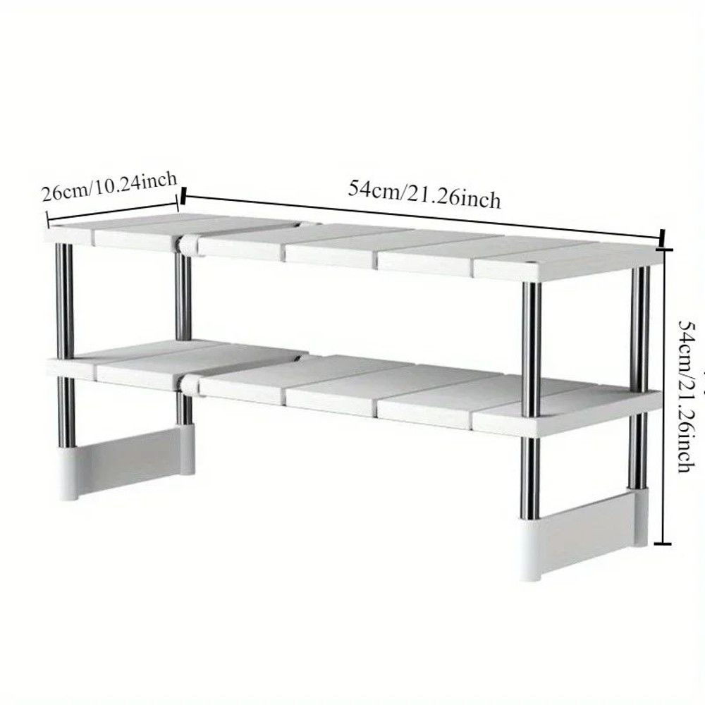 Stainless Steel Expandable Under Sink Storage Rack  2Tier Adjustable Kitchen  Bathroom Organizer Sh 5