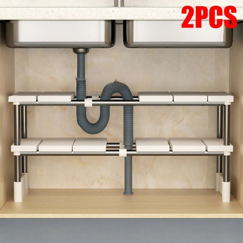 Stainless Steel Expandable Under Sink Storage Rack  2Tier Adjustable Kitchen  Bathroom Organizer Sh 6