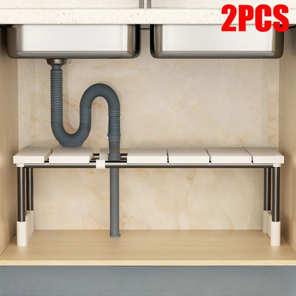 Stainless Steel Expandable Under Sink Storage Rack  2Tier Adjustable Kitchen  Bathroom Organizer Sh 7