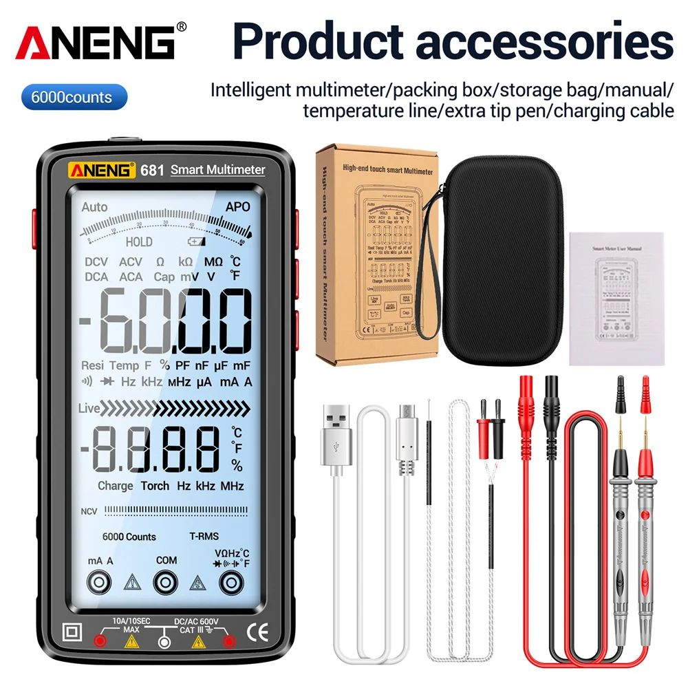 Digital Multimeter Rechargeable True RMS Voltage  Current Tester With LCD Display And NonContact Vo