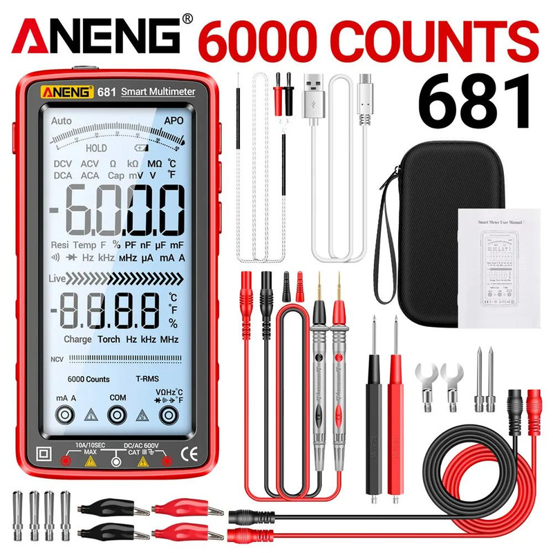 Digital Multimeter Rechargeable True RMS Voltage  Current Tester With LCD Display And NonContact Vo