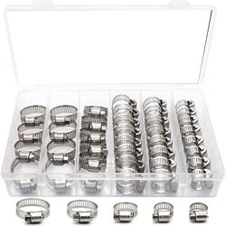40pcs stainless steel hose clamp american style throat clamp assortment for pipes, tubes, fuel lines, and automotive use