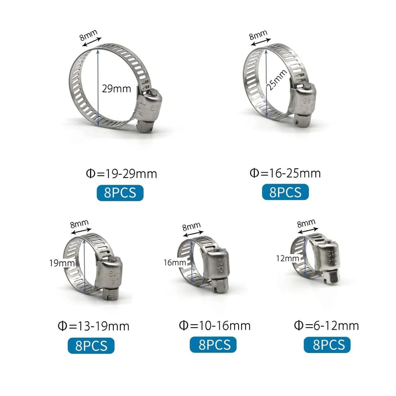 40pcs Stainless Steel Hose Clamp American Style Throat Clamp Assortment For Pipes Tubes Fuel Lines 2