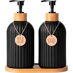 kitchen black dish soap dispenser bottle set with tags – countertop hand & dish soap storage container for home decor