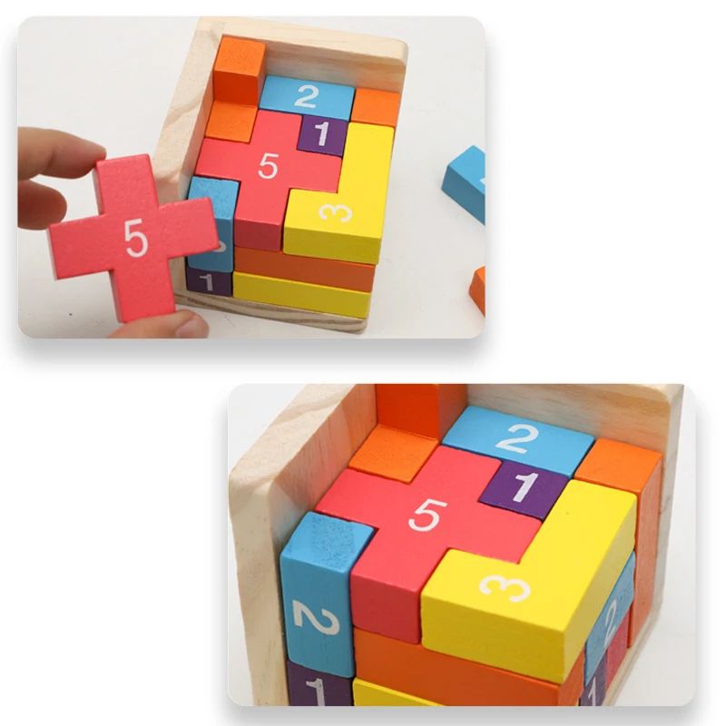 Colorful Wooden Blocks Puzzles Classic Luban Lock Cube 3D Puzzle Toys For Kids  Adults Brain Teaser 2