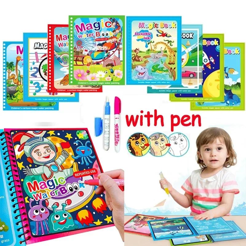 Reusable Water Drawing Magic Book With Pen Montessori Educational Toy For Toddlers Kids Early Lear 1