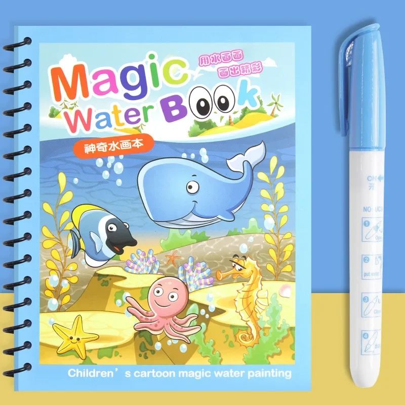 Reusable Water Drawing Magic Book With Pen Montessori Educational Toy For Toddlers Kids Early Lear 2