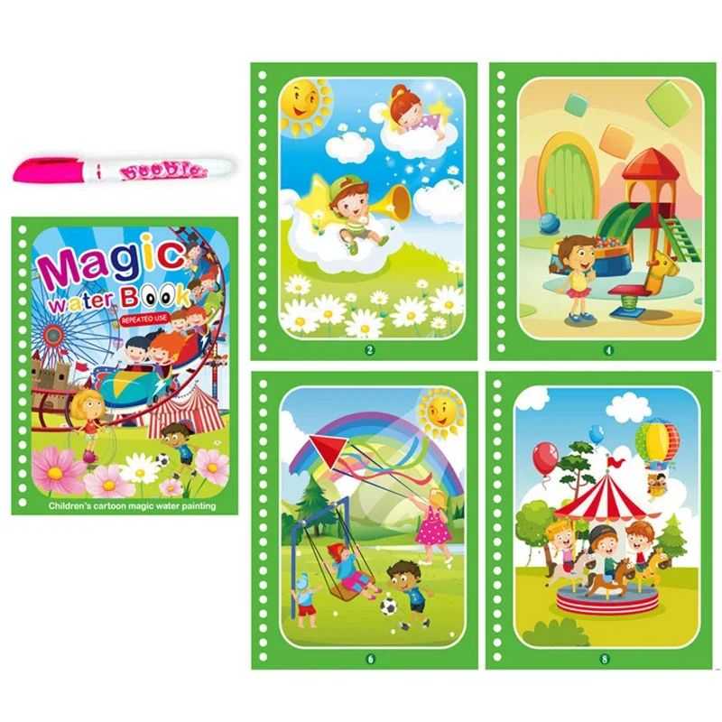 Reusable Water Drawing Magic Book With Pen Montessori Educational Toy For Toddlers Kids Early Lear 7
