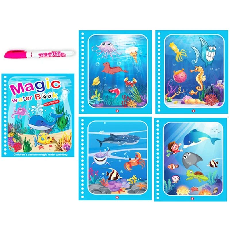 Reusable Water Drawing Magic Book With Pen Montessori Educational Toy For Toddlers Kids Early Lear 8