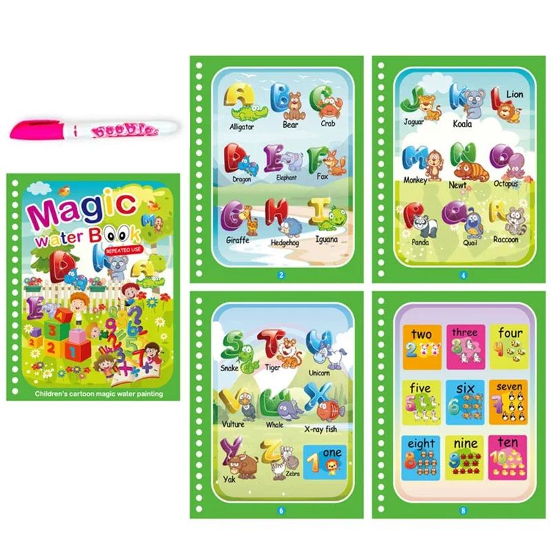 Reusable Water Drawing Magic Book With Pen Montessori Educational Toy For Toddlers Kids Early Lear 12