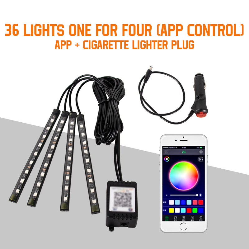 RGB Car LED Interior Lights Wireless Remote & Music Sync, USB Powered Ambient Footwell Lighting for Custom Car Decor