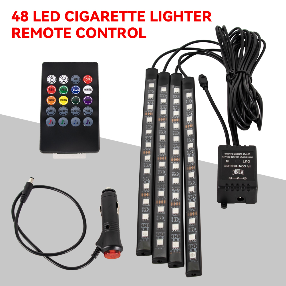 RGB Car LED Interior Lights Wireless Remote & Music Sync, USB Powered Ambient Footwell Lighting for Custom Car Decor