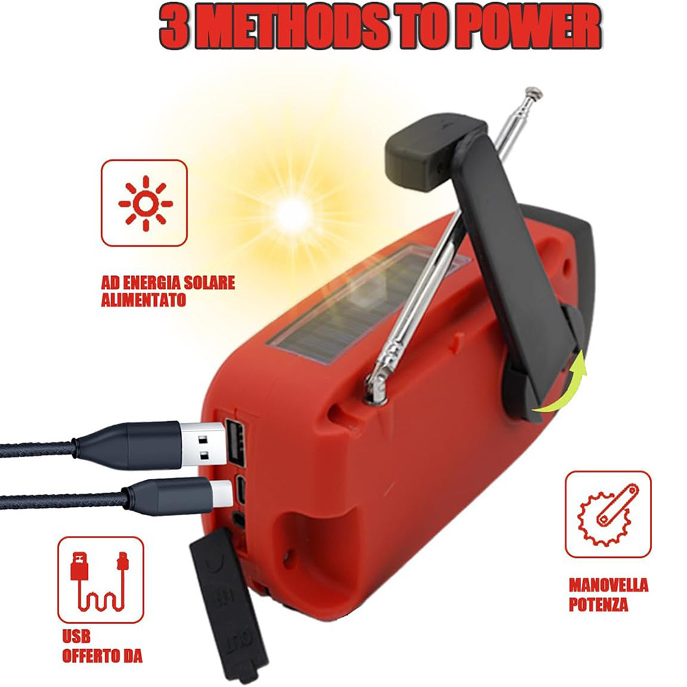 High Capacity Rechargeable Emergency Light Solar  Hand Crank Powered Outdoor Flashlight For Camping 5