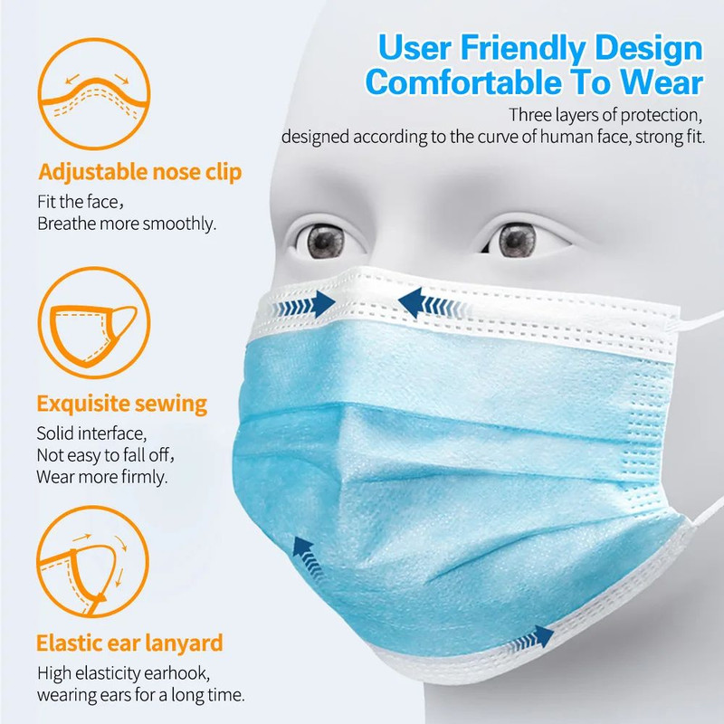 Masks 3Layer Disposable Face Masks With Melt Blown Cloth Black AntiDust Protective Mouth Mask With  2