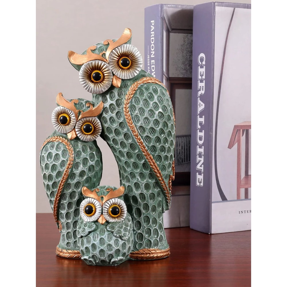 1pc Resin Owl Family Animal Decoration Elegant Home Decor For Living Room Bookshelf Wine Cooler An 4