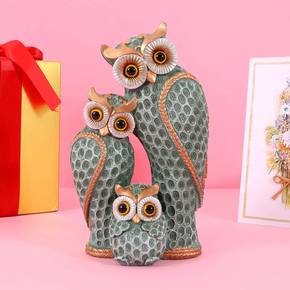 1pc Resin Owl Family Animal Decoration Elegant Home Decor For Living Room Bookshelf Wine Cooler An 6