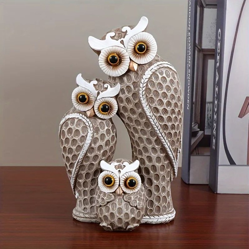 1pc Resin Owl Family Animal Decoration Elegant Home Decor For Living Room Bookshelf Wine Cooler An 7