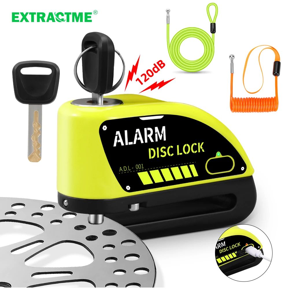 Motorcycle Alarm Disc Brake Lock Rechargeable AntiTheft Wheel Padlock For Bikes Scooters EBikes Wit 0