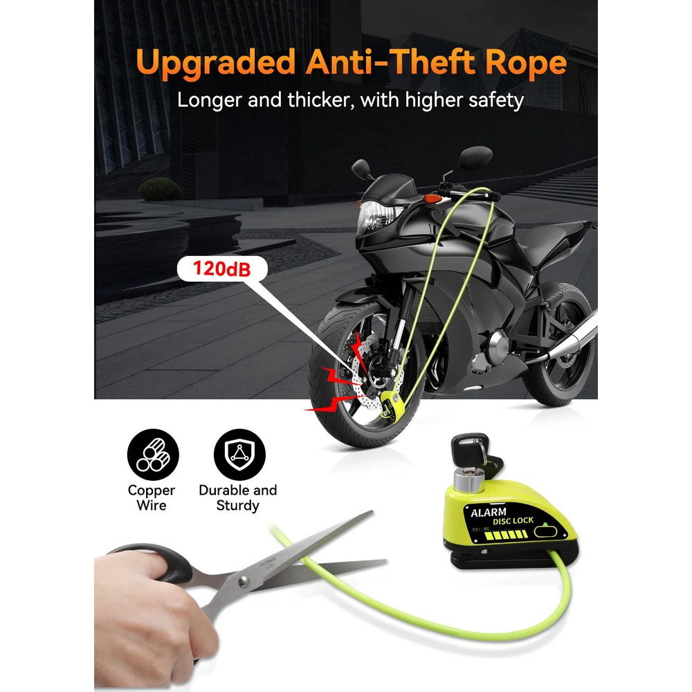 Motorcycle Alarm Disc Brake Lock Rechargeable AntiTheft Wheel Padlock For Bikes Scooters EBikes Wit 2