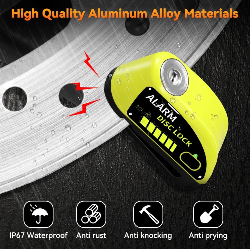 Motorcycle Alarm Disc Brake Lock Rechargeable AntiTheft Wheel Padlock For Bikes Scooters EBikes Wit 3