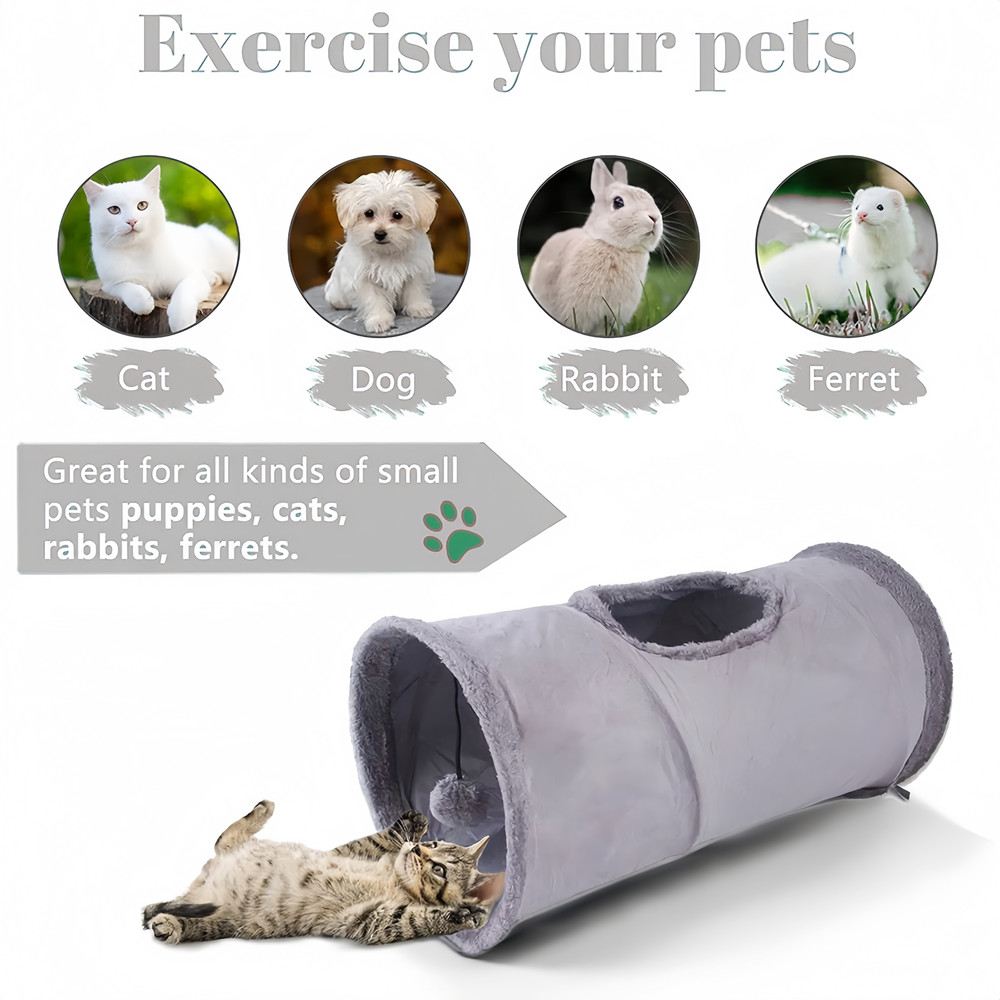 Collapsible Cat Winter Suede Tunnel Interactive 2 Way  3 Way Play Chase Hide Tunnel For Puppy Rabbi 1