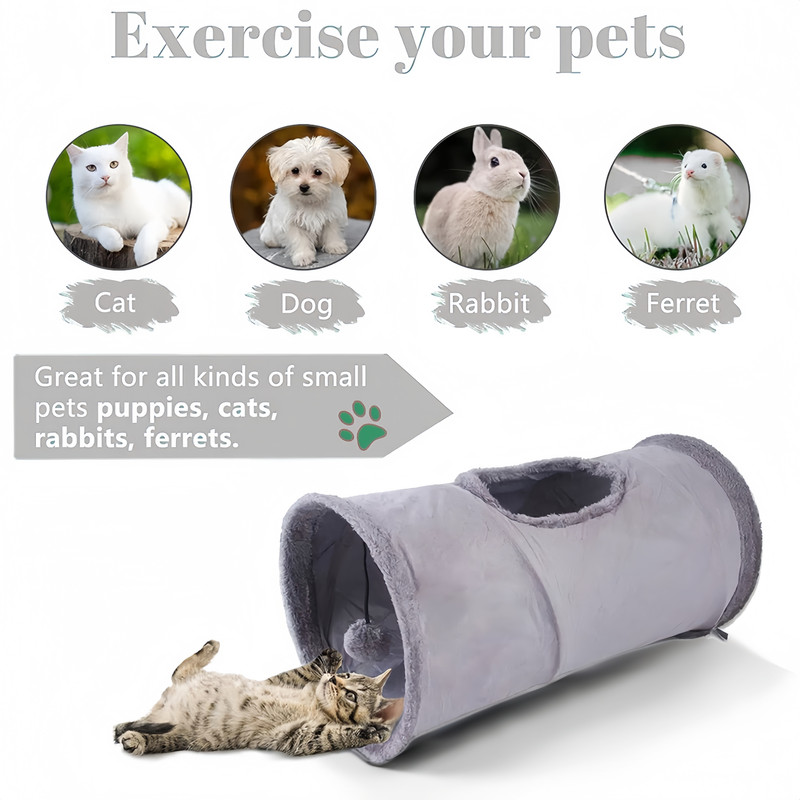 Collapsible Cat Winter Suede Tunnel Interactive 2 Way  3 Way Play Chase Hide Tunnel For Puppy Rabbi 1