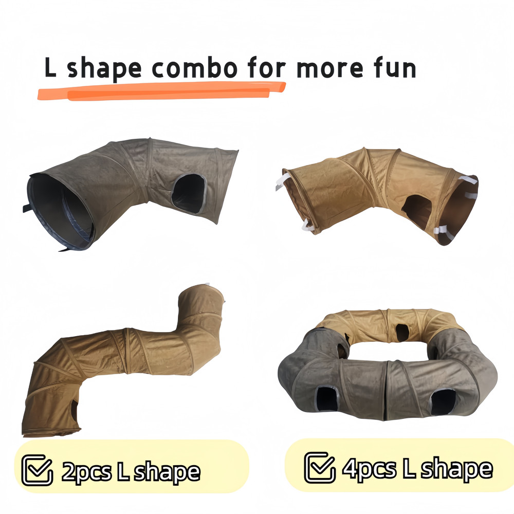 Collapsible Cat Winter Suede Tunnel Interactive 2 Way  3 Way Play Chase Hide Tunnel For Puppy Rabbi 2