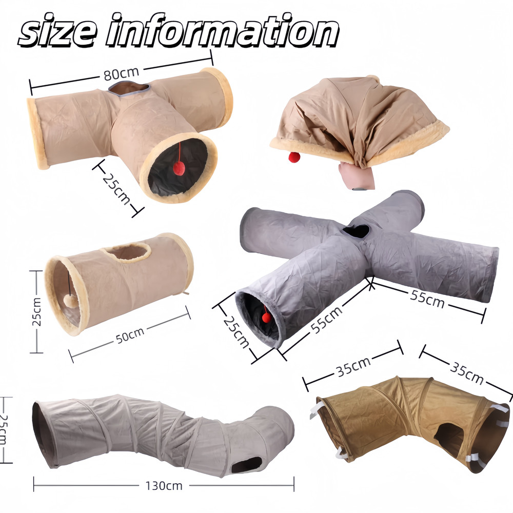 Collapsible Cat Winter Suede Tunnel Interactive 2 Way  3 Way Play Chase Hide Tunnel For Puppy Rabbi 3