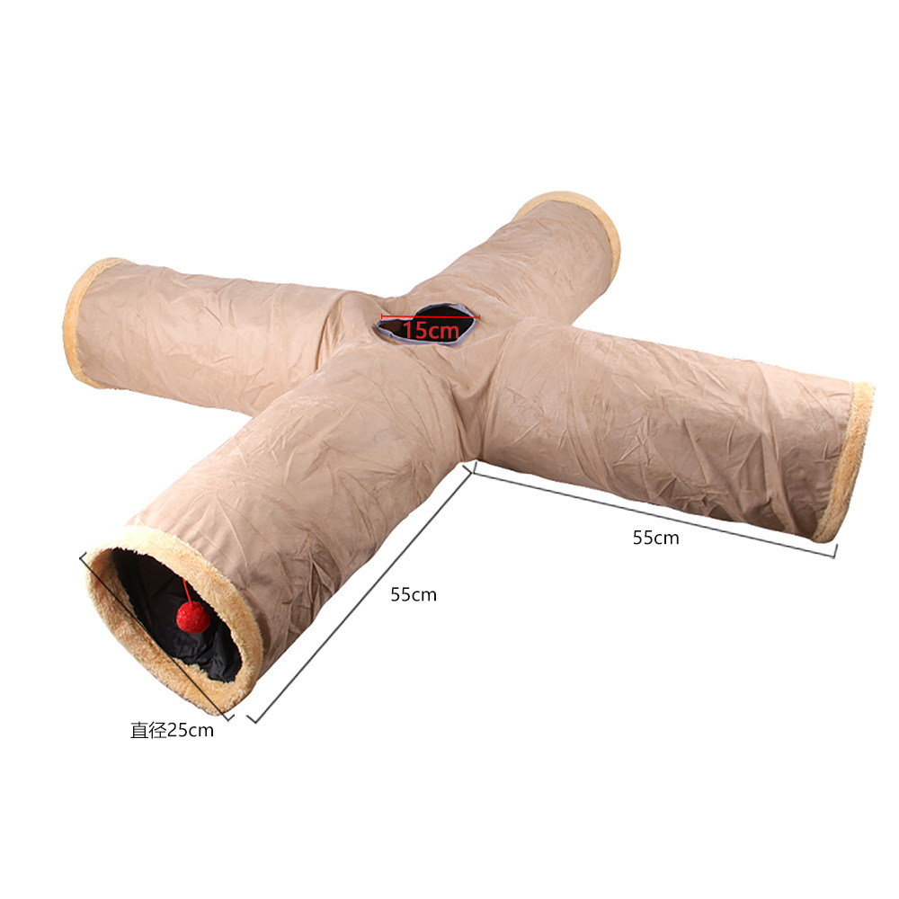 Collapsible Cat Winter Suede Tunnel Interactive 2 Way  3 Way Play Chase Hide Tunnel For Puppy Rabbi 11