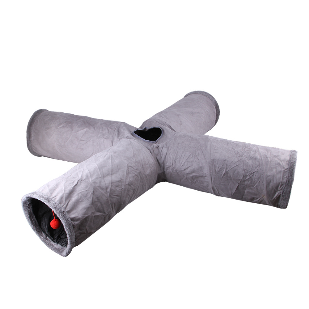 Collapsible Cat Winter Suede Tunnel Interactive 2 Way & 3 Way Play Chase Hide Tunnel for Puppy, Rabbit & Kitten