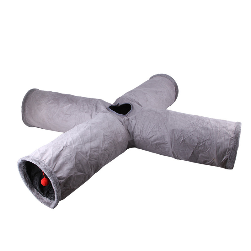 Collapsible Cat Winter Suede Tunnel Interactive 2 Way & 3 Way Play Chase Hide Tunnel for Puppy, Rabbit & Kitten