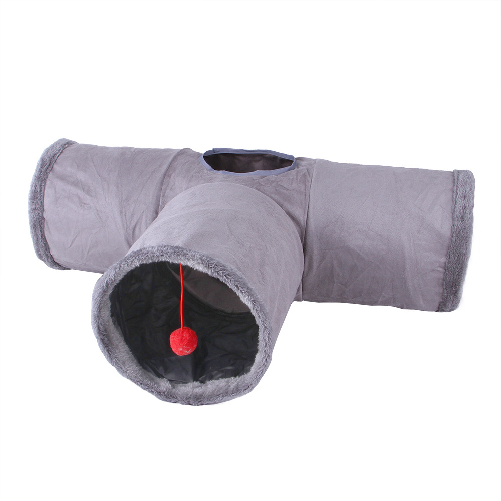 Collapsible Cat Winter Suede Tunnel Interactive 2 Way & 3 Way Play Chase Hide Tunnel for Puppy, Rabbit & Kitten