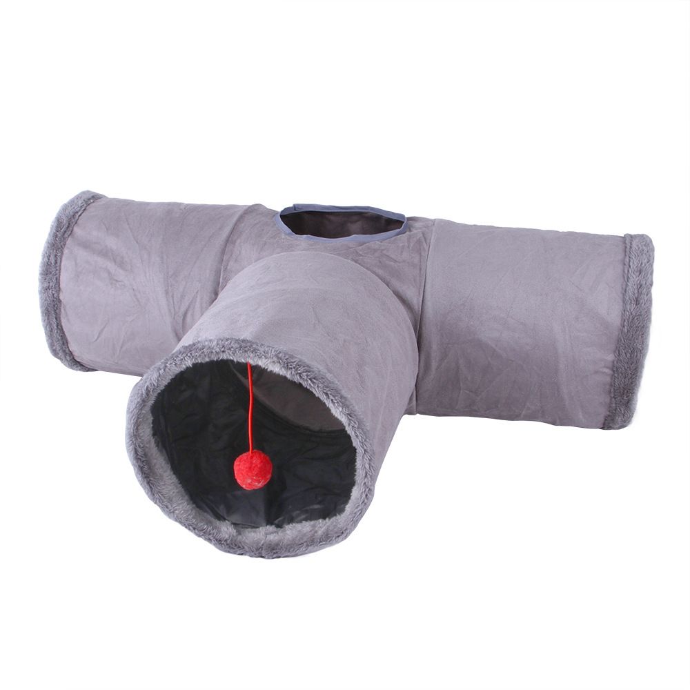 Collapsible Cat Winter Suede Tunnel Interactive 2 Way  3 Way Play Chase Hide Tunnel For Puppy Rabbi 17